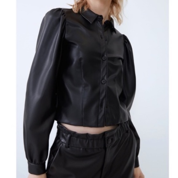 BLOGGERS FAV‼️ZARA LEATHER CROP TOP JACKET‼️ SOLD OUT‼️ - Picture 1 of 14